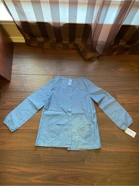 Carter's Cotton Heart Pocket Button Front Blouse Top Blue W/White Polka Dots 8Y
